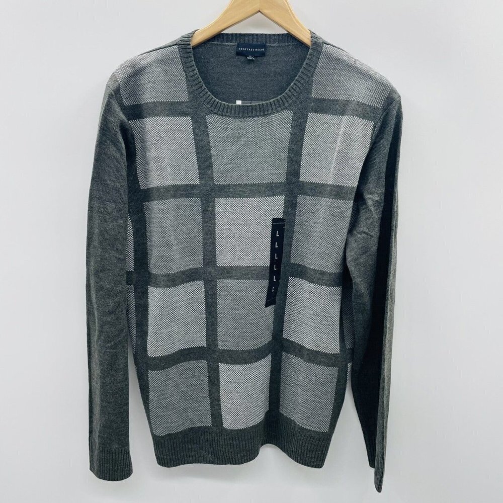 Geoffrey Beene Mens Size Large Geometric Crew-Neck Pullover Sweater Graphite $65